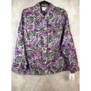 NWT‎ VTG Company Collection Jacket Women 16 Purple Leaf Print Button Up